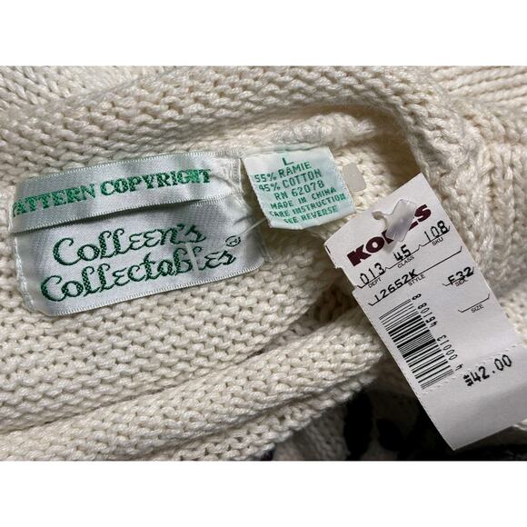 VTG Colleen’s Collectables Hand Knit Sweater Heavy Floral Rose Baggy Women Sz L - Picture 3 of 6